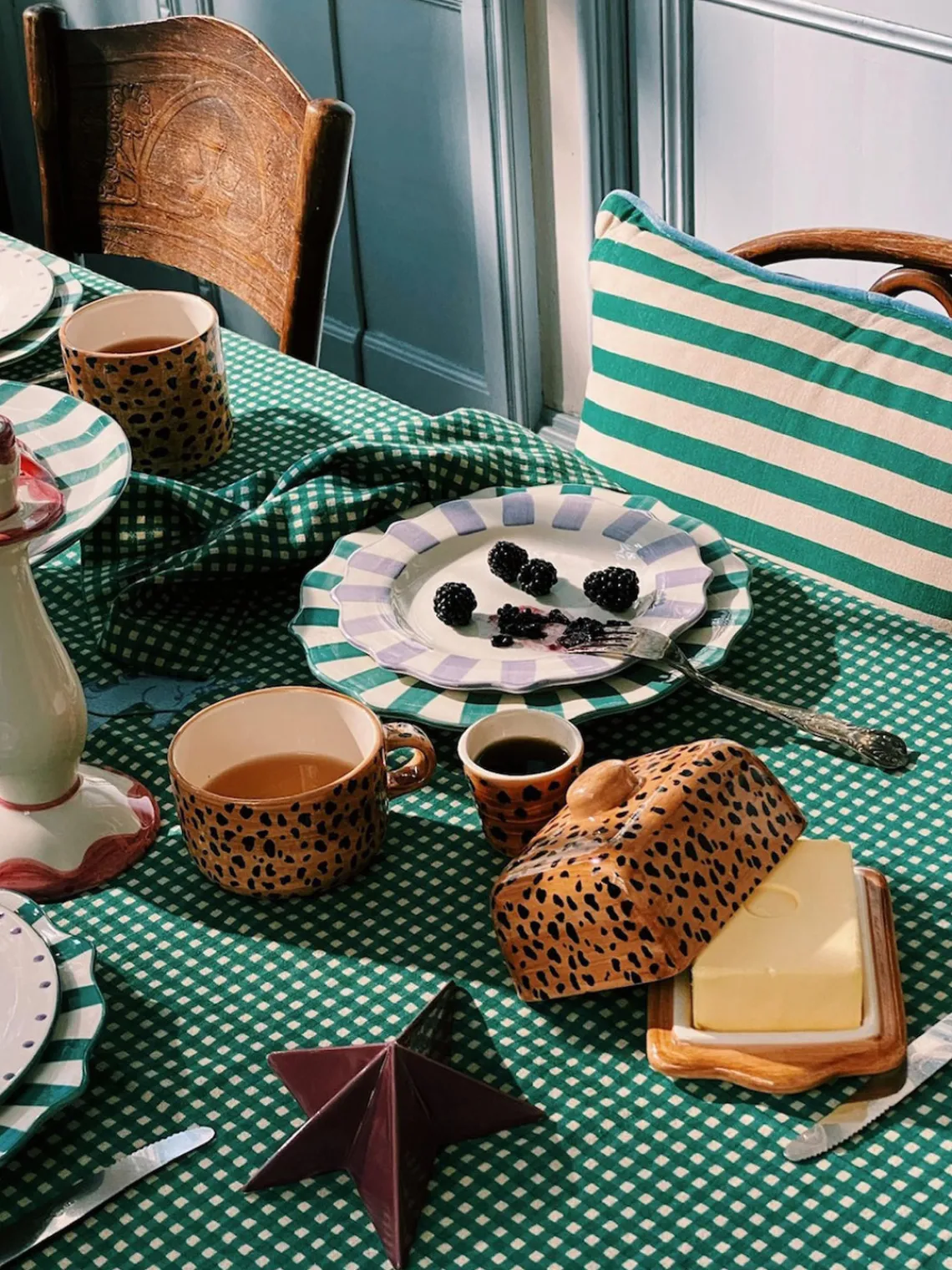 Mantequera pintada a mano Leopard Mantequilleras|Vajillas Completas