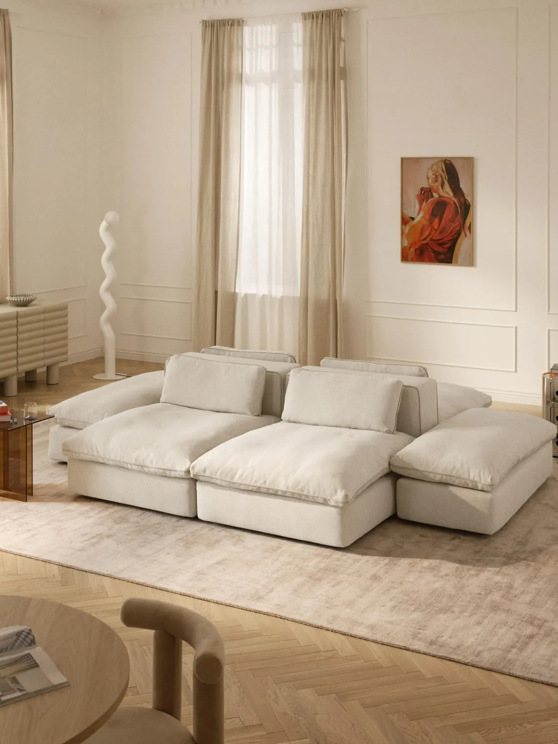 Sofás>Westwing Collection Módulo central grande Felix Tejido grueso beige claro