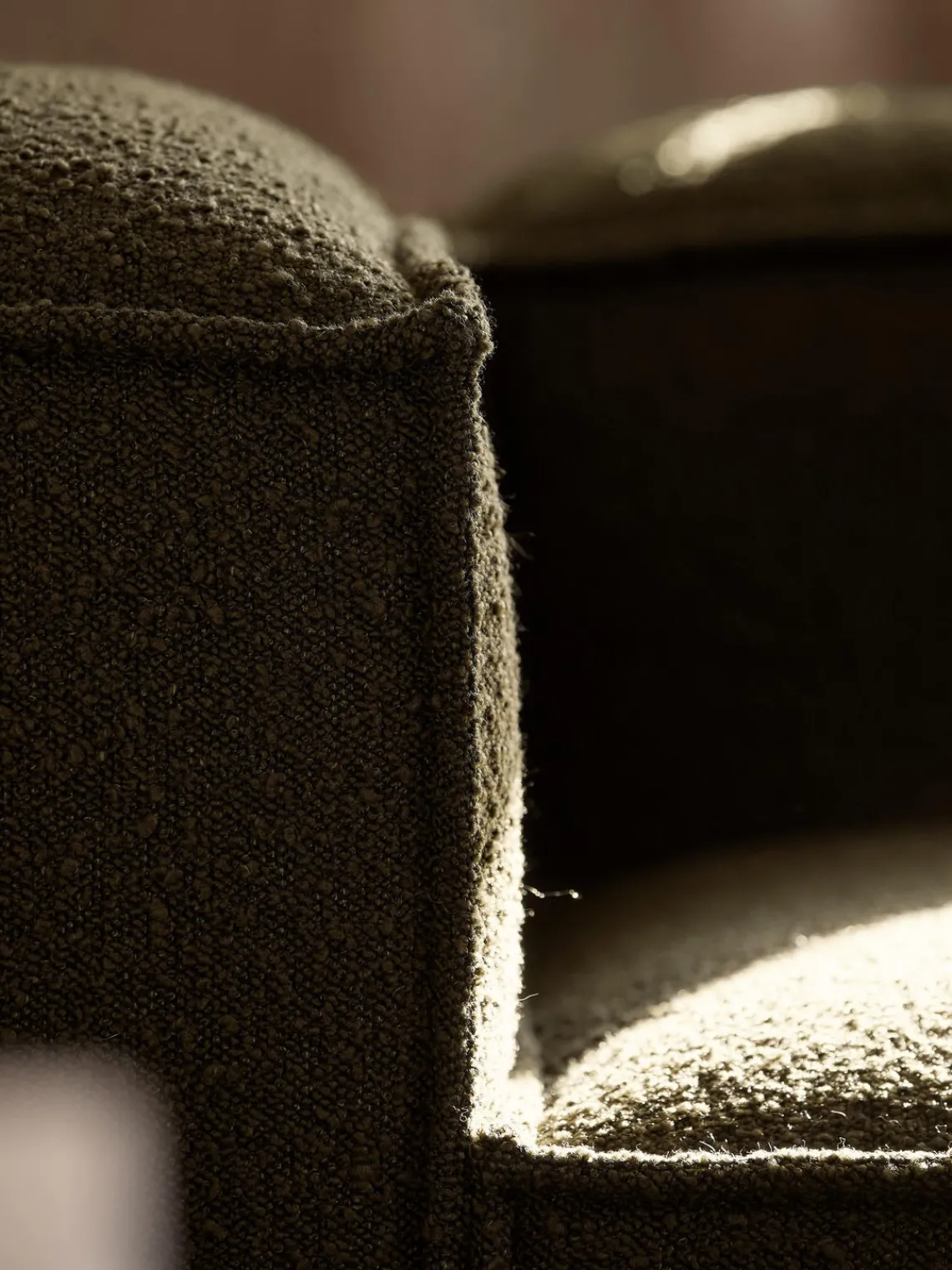 Sofás>Westwing Collection Módulo de esquina en tejido bouclé Lennon Bouclé verde oliva