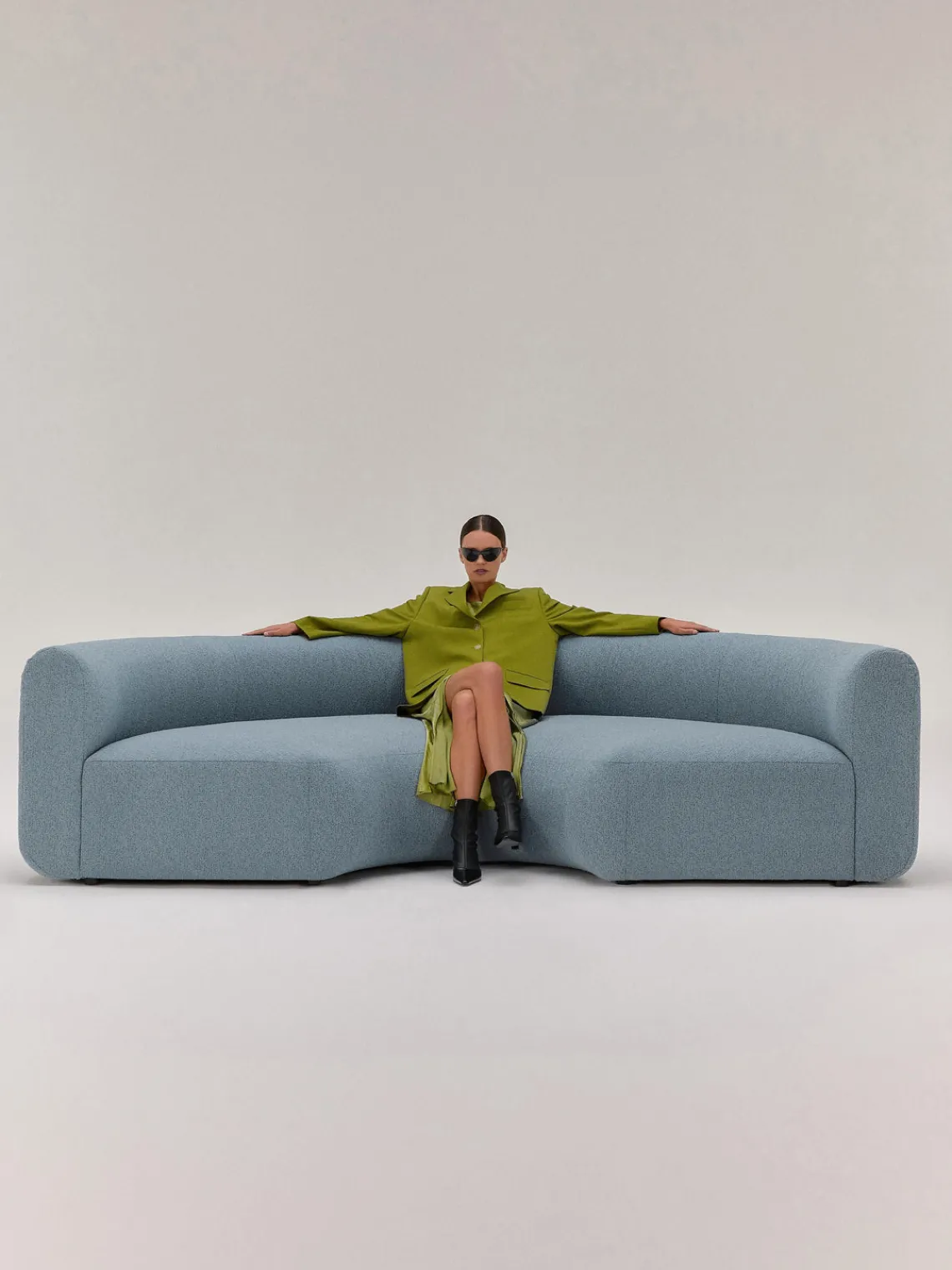 Módulo de esquina redondo en tejido bouclé Sofia Sofás