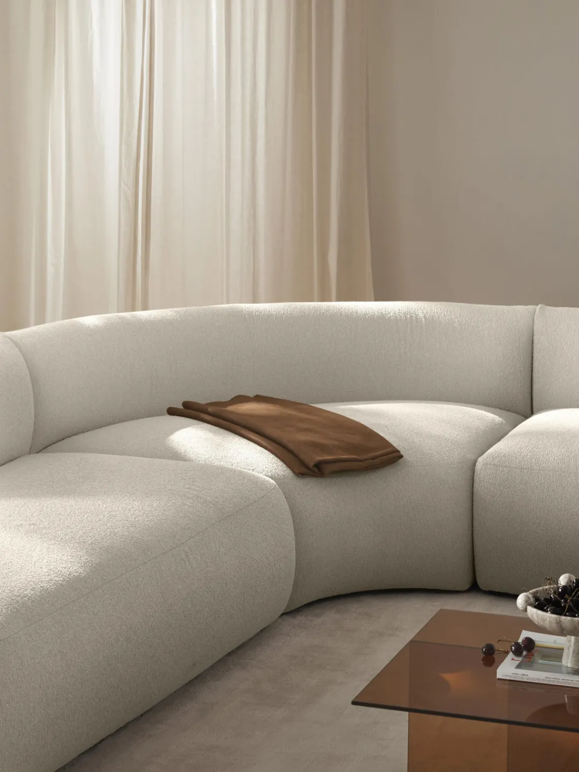 Sofás>Westwing Collection Módulo de esquina redondo en tejido bouclé Sofia Bouclé blanco Off White