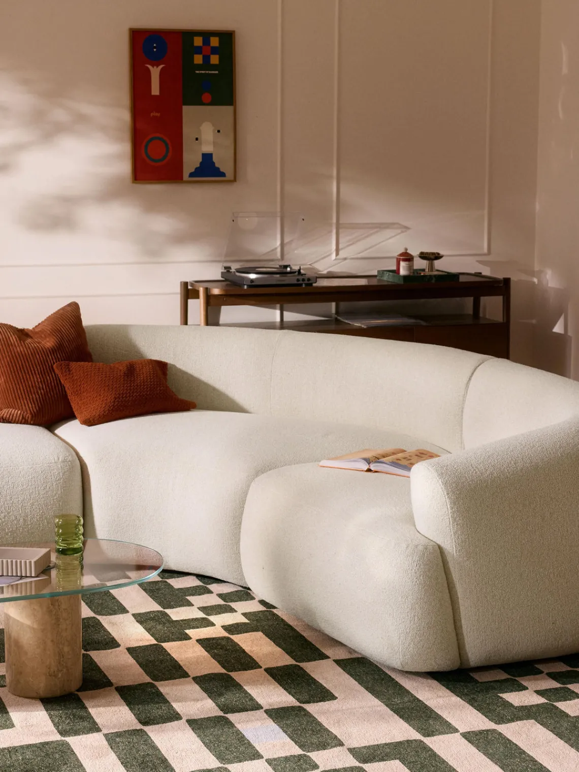 Sofás>Westwing Collection Módulo de esquina redondo en tejido bouclé Sofia Bouclé jaspeado, blanco crema