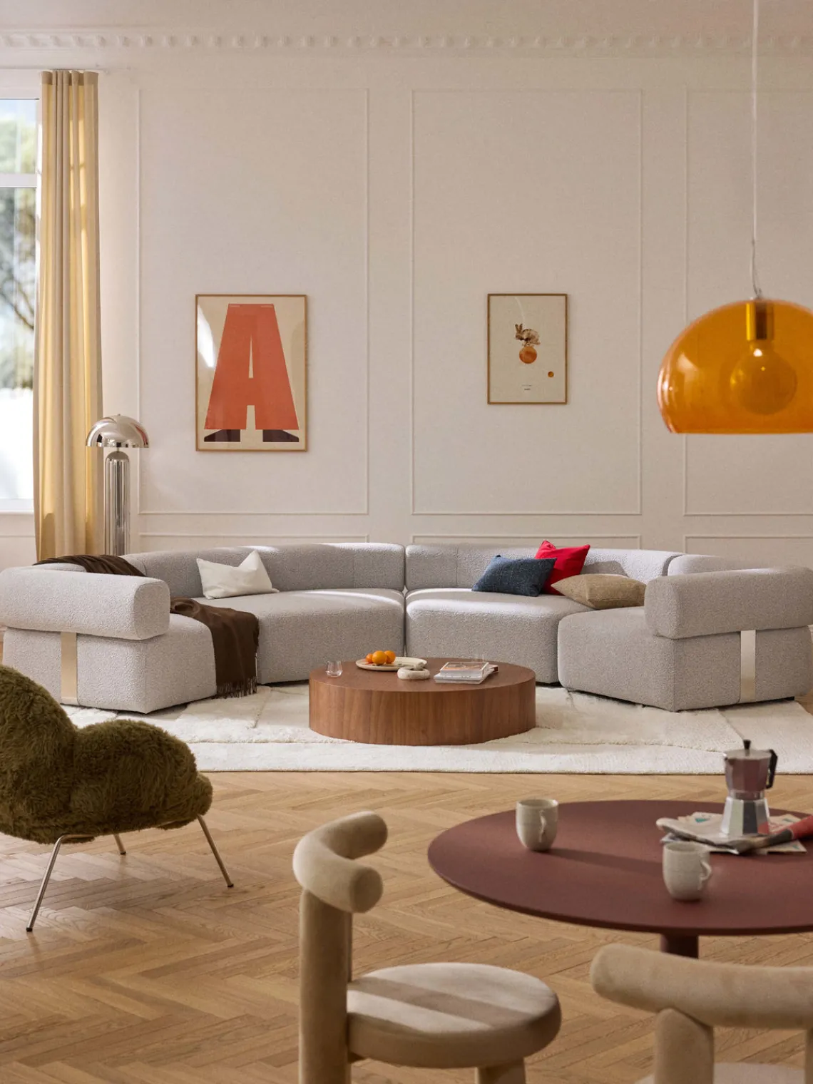 Sofás>Westwing Collection Módulo de esquina redondo en tejido bouclé Anton Bouclé taupe