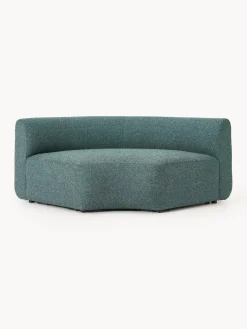 Sofás>Westwing Collection Módulo de esquina redondo en tejido bouclé Sofia Bouclé jaspeado, azul petróleo