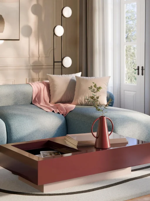 Mesas De Centro|Mesas De Centro>Westwing Collection Mesa de centro con espacio de almacenamiento Alessa, 120 cm Rojo vino, rosa claro