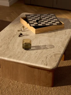 Hot Mesa de centro de madera de roble con tablero de travertino Chandler Mesas De Centro|Mesas De Centro
