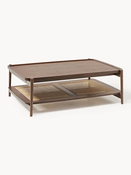 Mesas De Centro|Mesas De Centro>Westwing Collection Mesa de centro de madera con espacio de almacenaje de tejido vienés Libby Madera de roble oscura, beige