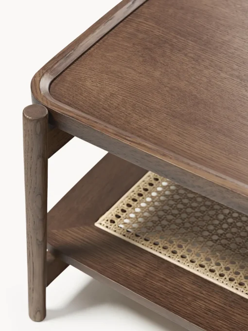 Mesas De Centro|Mesas De Centro>Westwing Collection Mesa de centro de madera con espacio de almacenaje de tejido vienés Libby Madera de roble oscura, beige