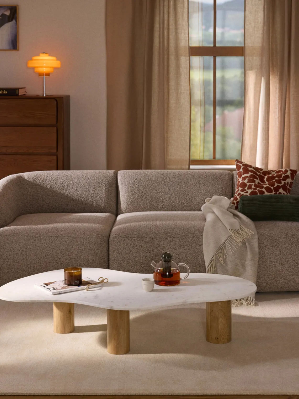 Mesas De Centro|Mesas De Centro>Westwing Collection Mesa de centro de mármol con forma orgánica Naruto Madera de roble, mármol blanco