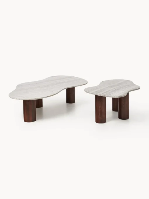 Mesas De Centro|Mesas De Centro>Westwing Collection Mesa de centro de mármol con forma orgánica Naruto, pequeña Madera de mango, beige
