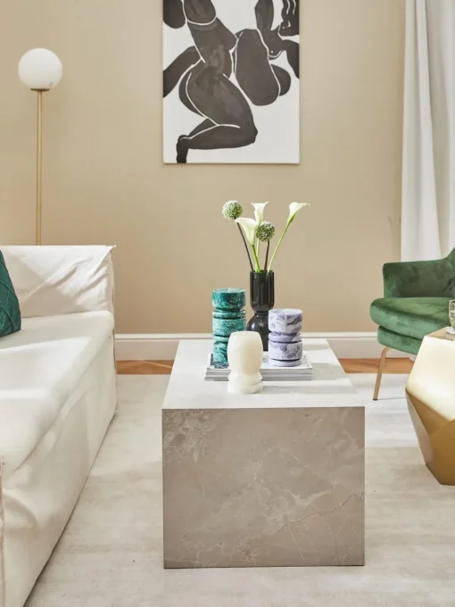 Mesas De Centro|Mesas De Centro>Westwing Collection Mesa de centro en look travertino Lesley Aspecto travertino beige mate