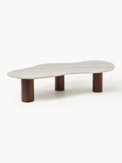 Mesas De Centro|Mesas De Centro>Westwing Collection Mesa de centro grande de mármol con forma orgánica Naruto Madera de mango, beige
