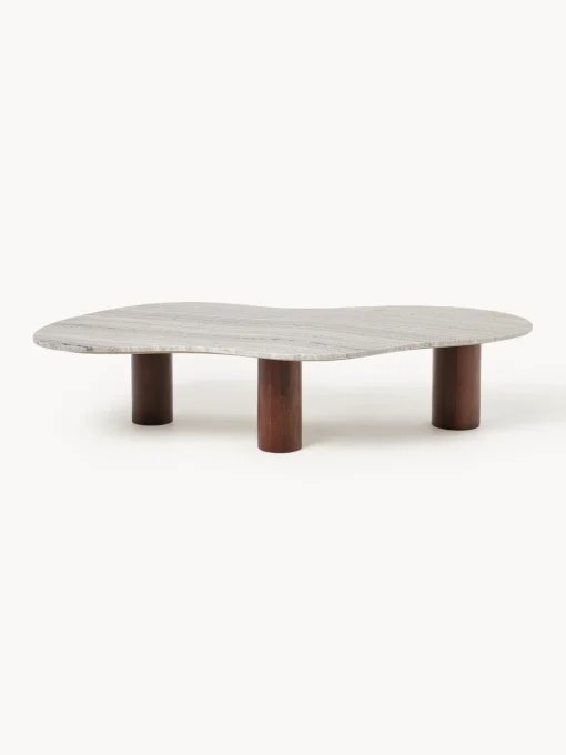 Mesas De Centro|Mesas De Centro>Westwing Collection Mesa de centro grande de mármol con forma orgánica Naruto Madera de mango, beige