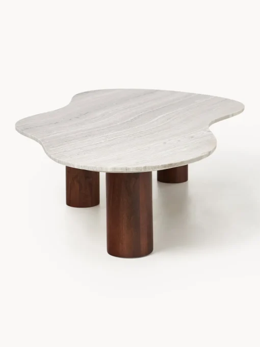 Mesas De Centro|Mesas De Centro>Westwing Collection Mesa de centro grande de mármol con forma orgánica Naruto Madera de mango, beige