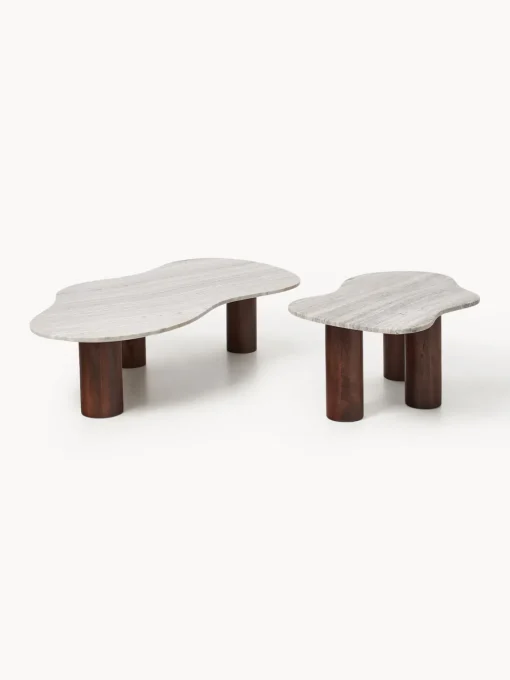 Mesas De Centro|Mesas De Centro>Westwing Collection Mesa de centro grande de mármol con forma orgánica Naruto Madera de mango, beige