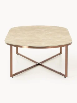 Best Mesa de centro ovalada con tablero de vidrio en look mármol Antigua Mesas De Centro|Mesas De Centro