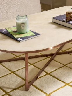 Best Mesa de centro ovalada con tablero de vidrio en look mármol Antigua Mesas De Centro|Mesas De Centro