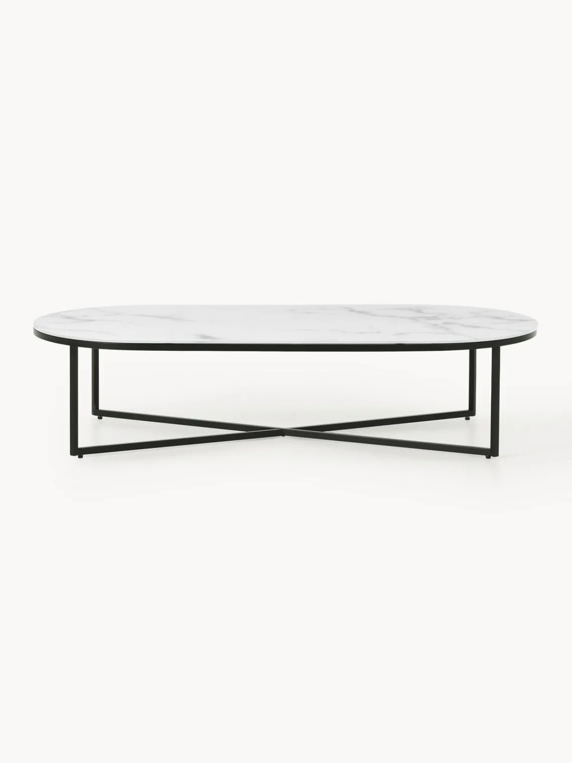 Mesas De Centro|Mesas De Centro>Westwing Collection Mesa de centro ovalada con tablero de vidrio en look mármol Antigua Aspecto mármol blanco, negro brillante