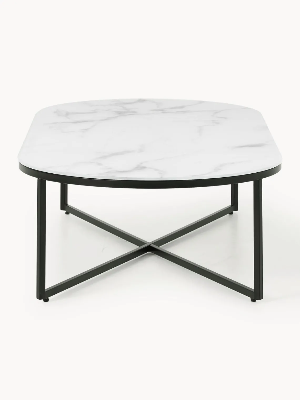Mesas De Centro|Mesas De Centro>Westwing Collection Mesa de centro ovalada con tablero de vidrio en look mármol Antigua Aspecto mármol blanco, negro brillante