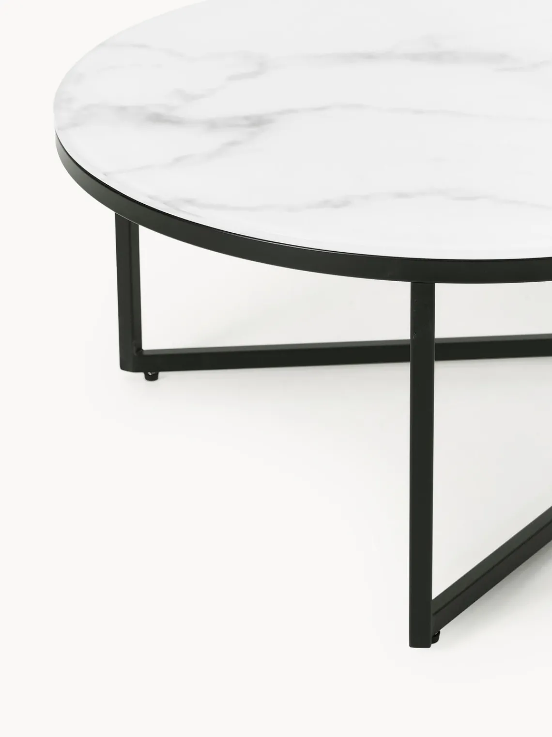 Mesas De Centro|Mesas De Centro>Westwing Collection Mesa de centro ovalada con tablero de vidrio en look mármol Antigua Aspecto mármol blanco, negro brillante