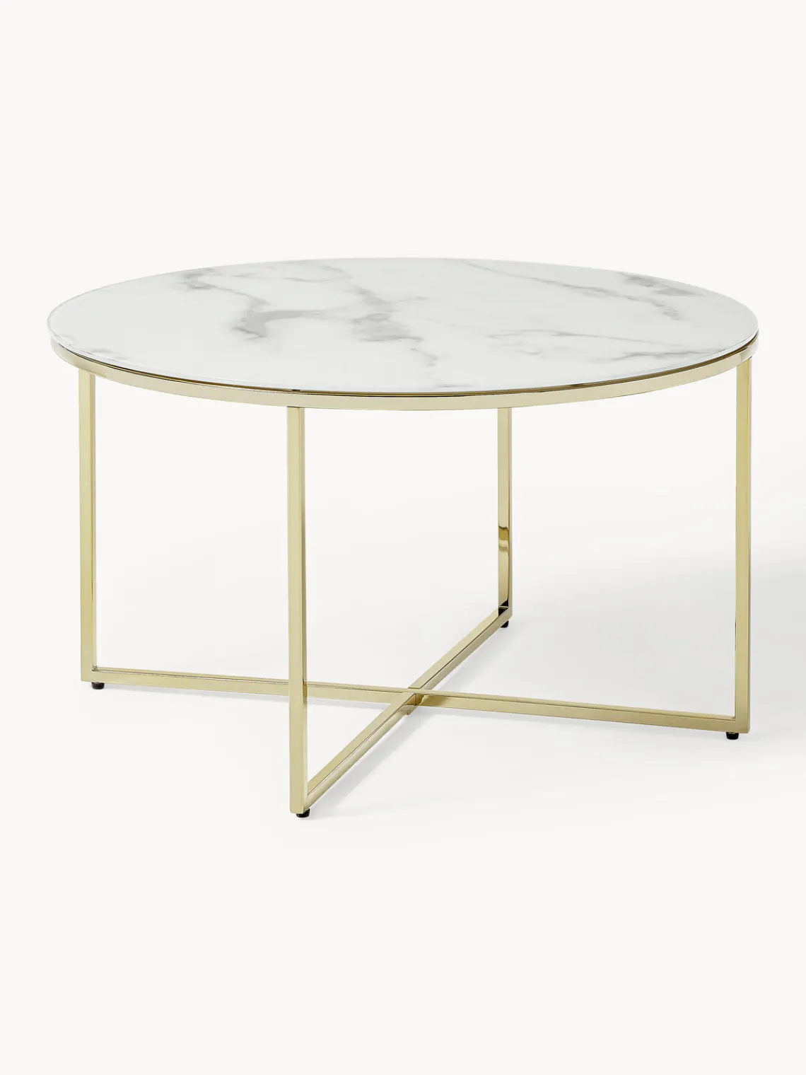 Mesas De Centro|Mesas De Centro>Westwing Collection Mesa de centro redonda con tablero de vidrio en look mármol Antigua Aspecto mármol blanco, dorado brillante