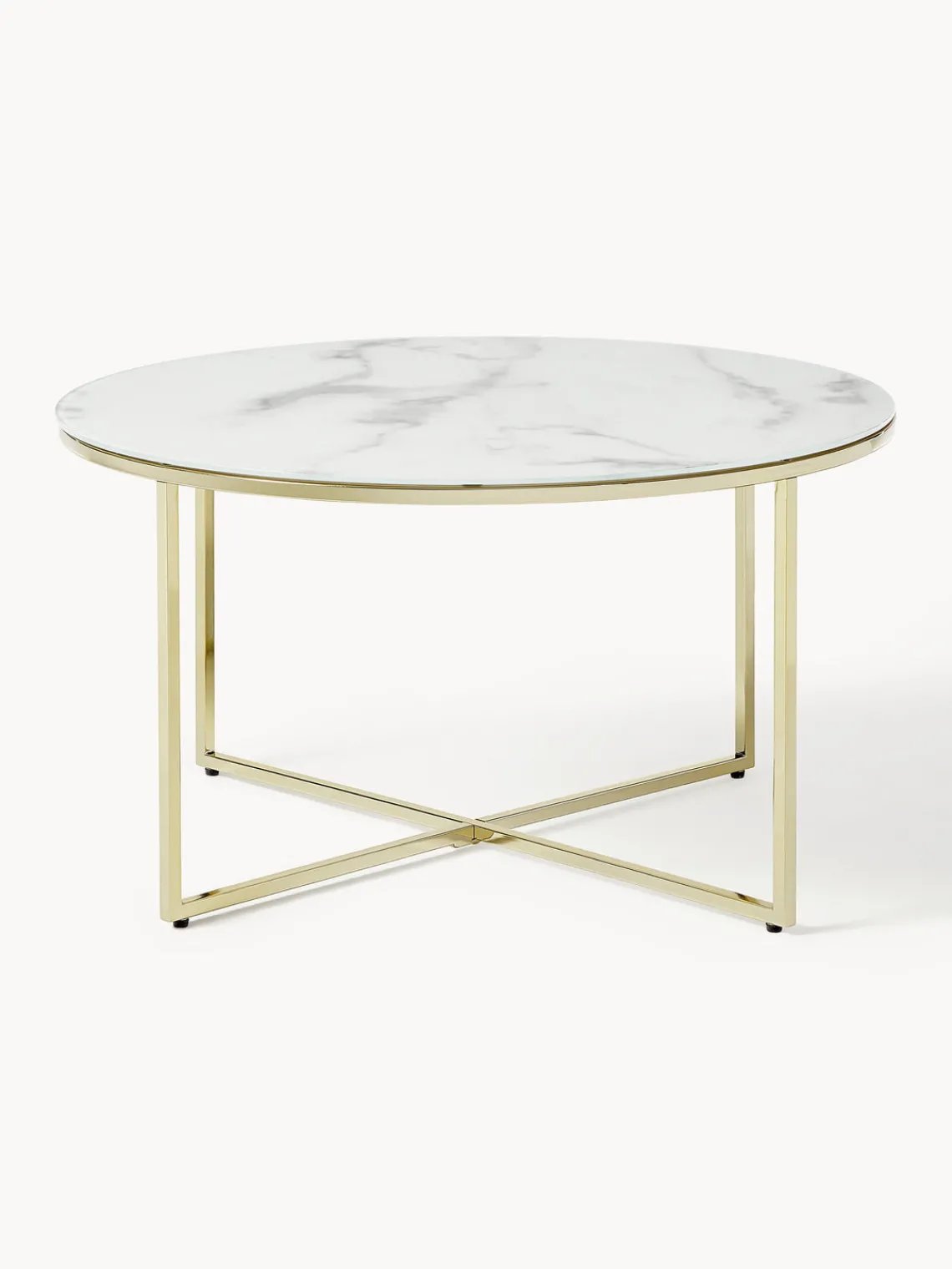 Mesas De Centro|Mesas De Centro>Westwing Collection Mesa de centro redonda con tablero de vidrio en look mármol Antigua Aspecto mármol blanco, dorado brillante