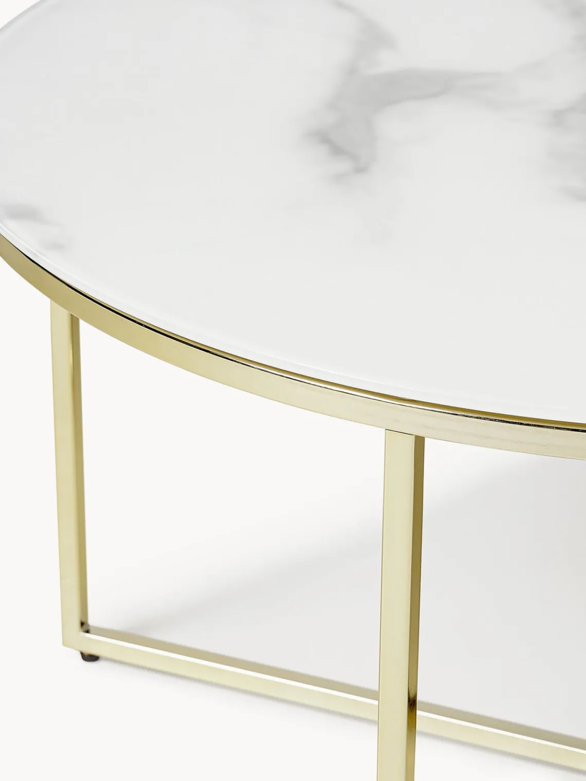 Mesas De Centro|Mesas De Centro>Westwing Collection Mesa de centro redonda con tablero de vidrio en look mármol Antigua Aspecto mármol blanco, dorado brillante