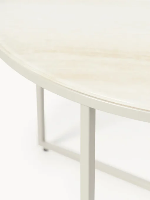 Mesas De Centro|Mesas De Centro>Westwing Collection Mesa de centro redonda con tablero de vidrio en look travertino Antigua Aspecto travertino beige, beige claro mate