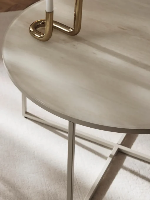 Mesas De Centro|Mesas De Centro>Westwing Collection Mesa de centro redonda con tablero de vidrio en look travertino Antigua Aspecto travertino beige, beige claro mate