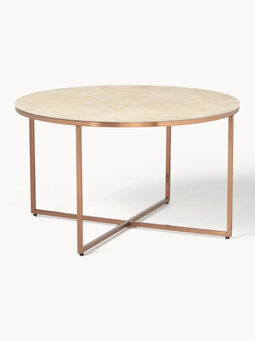 Mesas De Centro|Mesas De Centro>Westwing Collection Mesa de centro redonda con tablero de vidrio en look mármol Antigua Aspecto mármol beige, latón mate