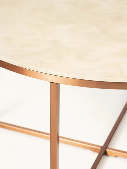 Mesas De Centro|Mesas De Centro>Westwing Collection Mesa de centro redonda con tablero de vidrio en look mármol Antigua Aspecto mármol beige, latón mate