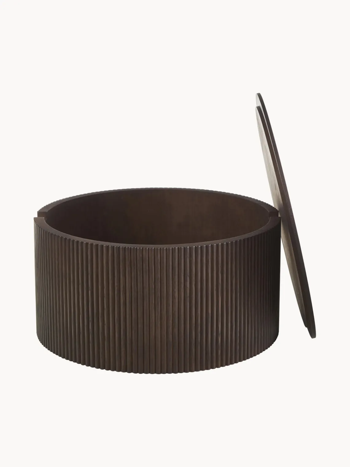 Mesas De Centro|Mesas De Centro>Westwing Collection Mesa de centro redonda de madera con espacio de almacenamiento Nele Madera lacada en marrón oscuro