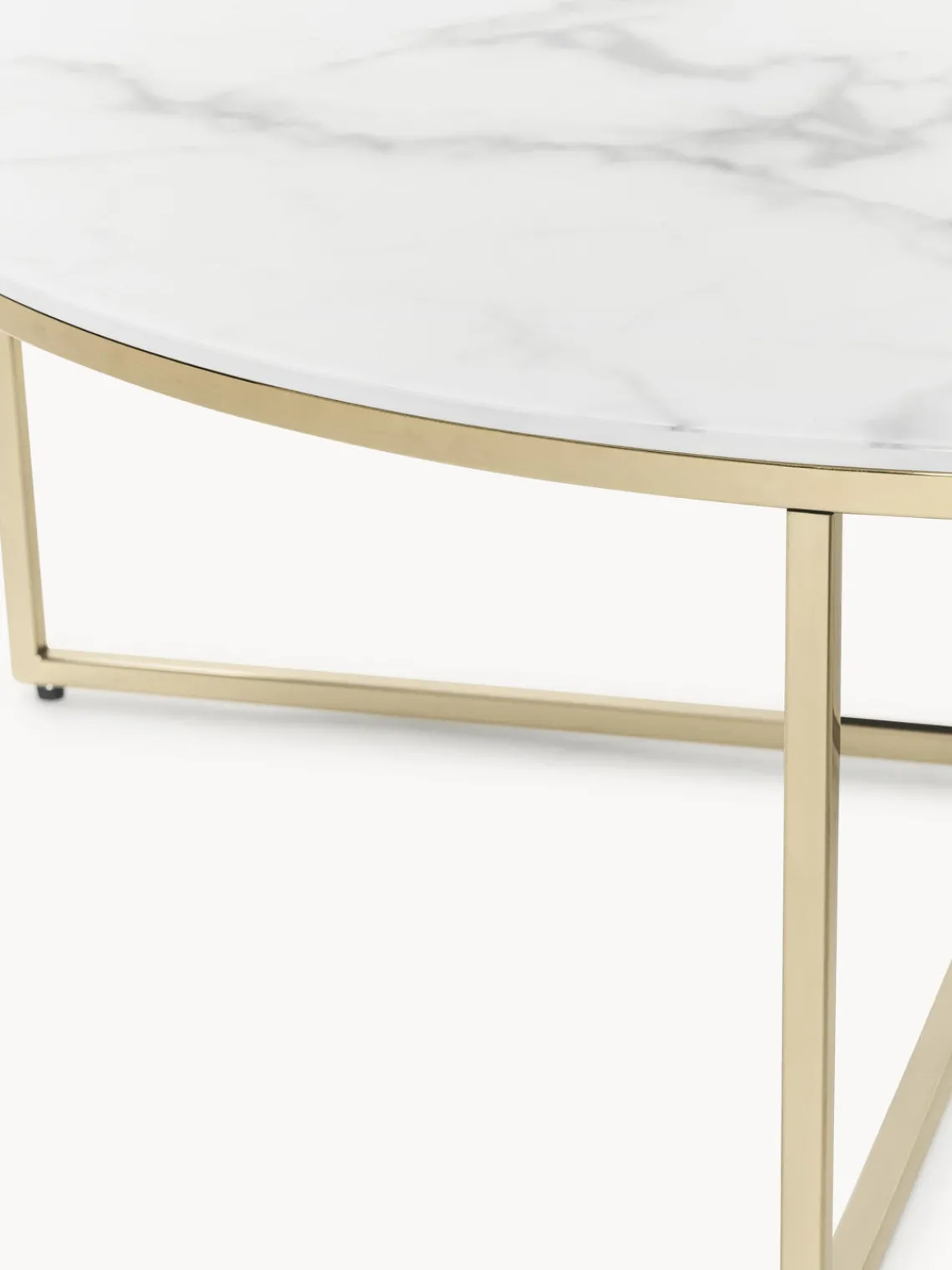 Mesas De Centro|Mesas De Centro>Westwing Collection Mesa de centro redonda grande con tablero de vidrio en look mármol Antigua Aspecto mármol blanco, dorado brillante