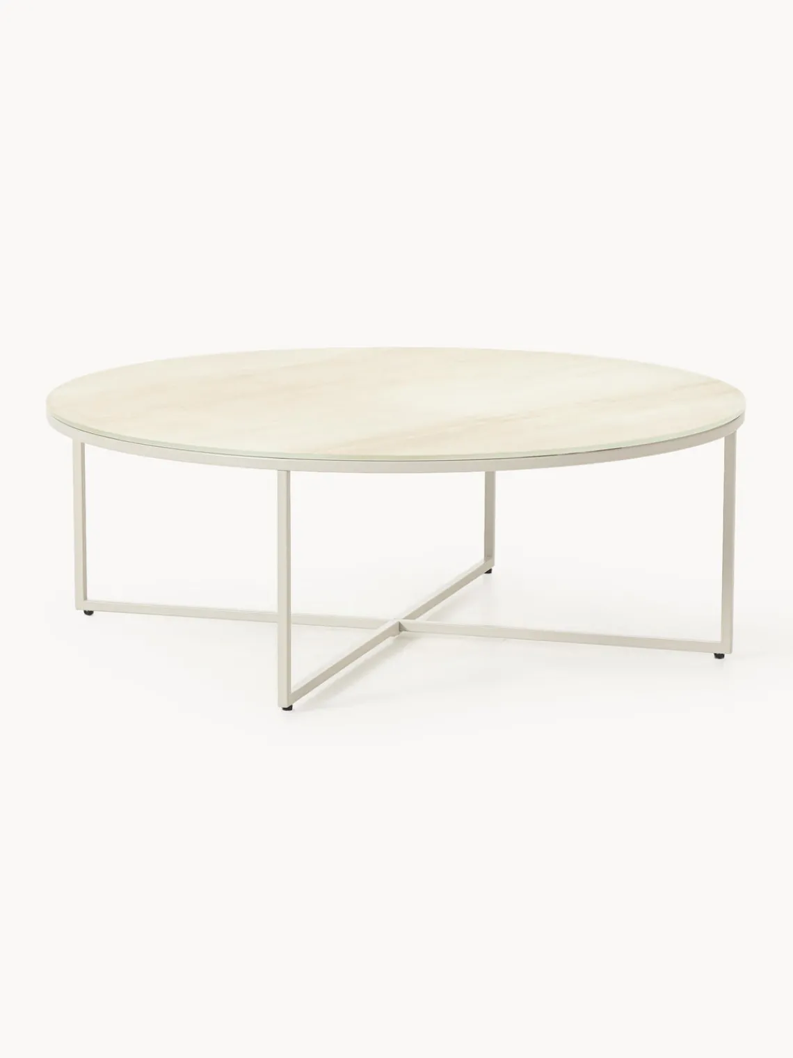 Mesas De Centro|Mesas De Centro>Westwing Collection Mesa de centro redonda grande con tablero de vidrio en aspecto mármol Antigua Aspecto mármol Off White, beige mate