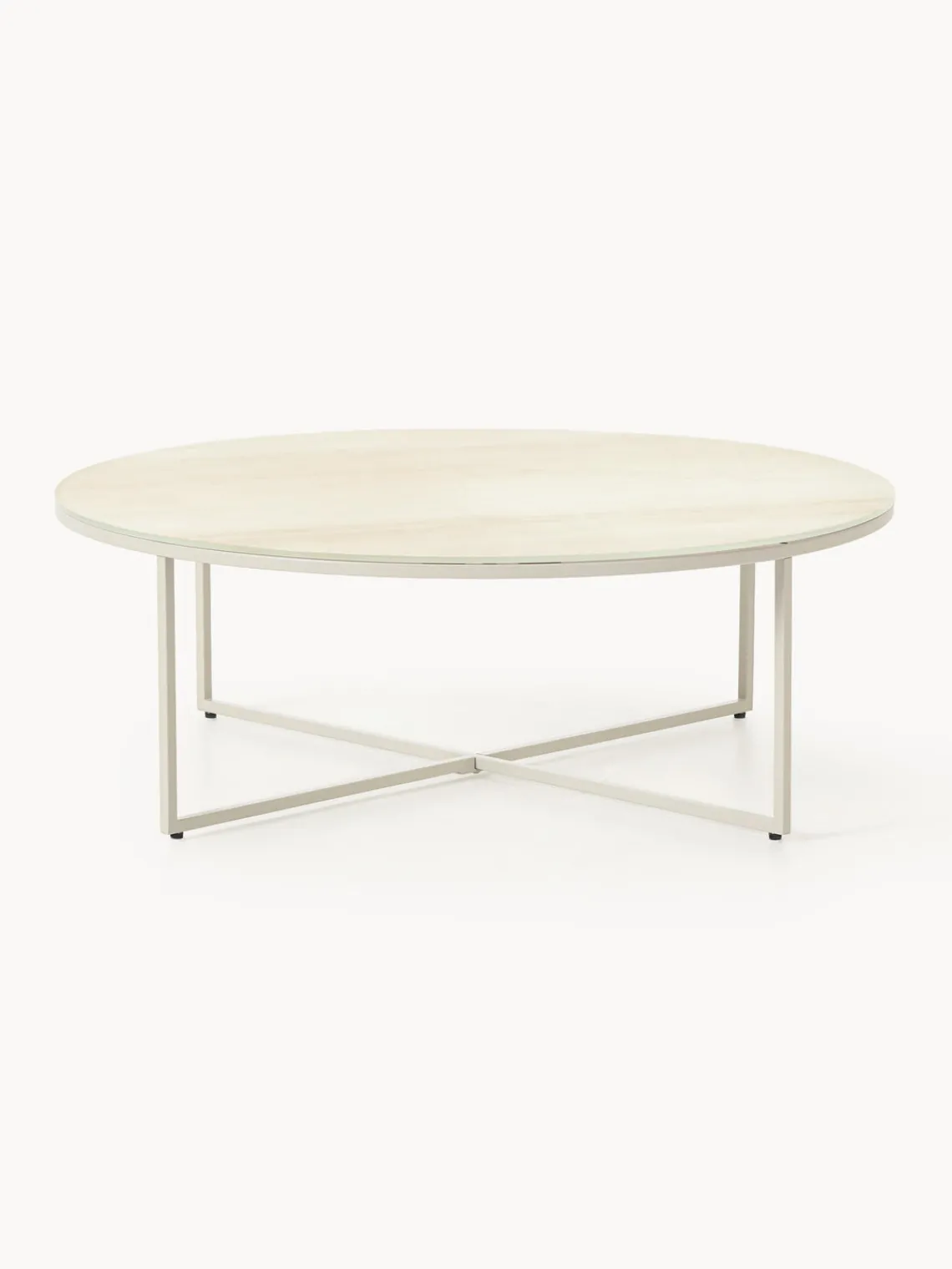 Mesas De Centro|Mesas De Centro>Westwing Collection Mesa de centro redonda grande con tablero de vidrio en aspecto mármol Antigua Aspecto mármol Off White, beige mate