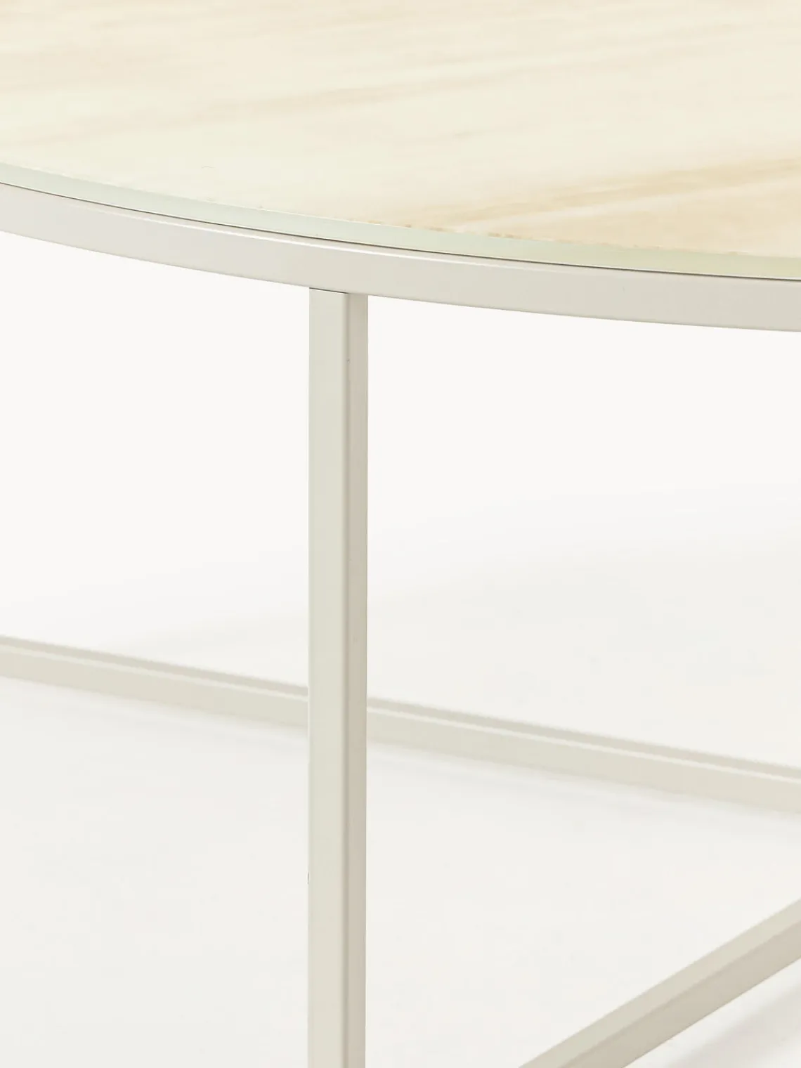 Mesas De Centro|Mesas De Centro>Westwing Collection Mesa de centro redonda grande con tablero de vidrio en aspecto mármol Antigua Aspecto mármol Off White, beige mate