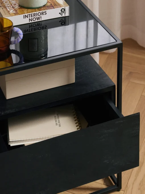 Mesitas De Noche|Mesitas De Noche>Westwing Collection Mesita de noche con cajón Theodor Madera de mango, negro