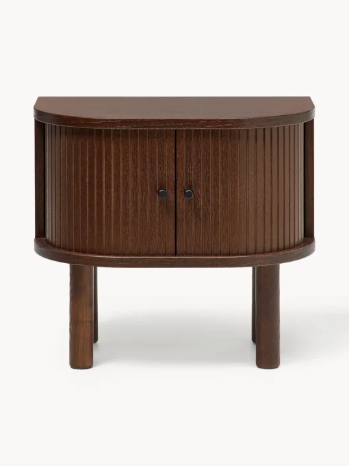 Mesitas De Noche|Mesitas De Noche>Westwing Collection Mesita de noche con frente acanalado Calary Madera de roble lacada en marrón oscuro
