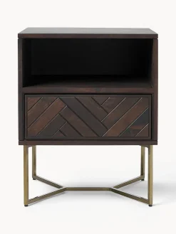 Mesitas De Noche|Mesitas De Noche></noscript>Westwing Collection Mesita de noche de madera de mango con diseño espiga Luca Madera de mango, dorado