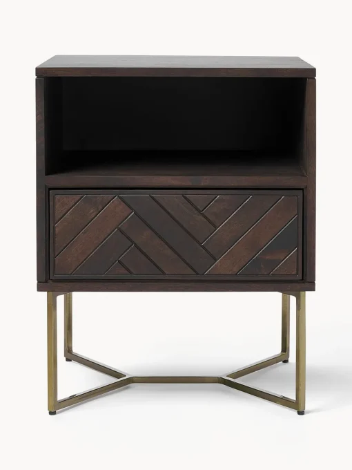Mesitas De Noche|Mesitas De Noche>Westwing Collection Mesita de noche de madera de mango con diseño espiga Luca Madera de mango, dorado
