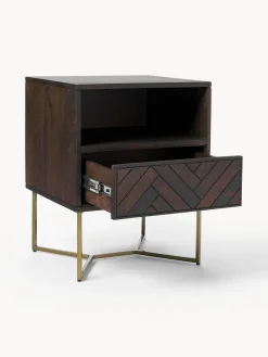 Mesitas De Noche|Mesitas De Noche></noscript>Westwing Collection Mesita de noche de madera de mango con diseño espiga Luca Madera de mango, dorado