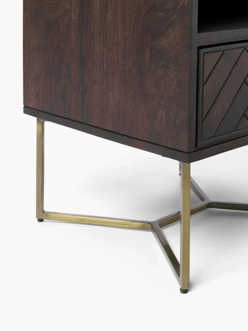 Mesitas De Noche|Mesitas De Noche>Westwing Collection Mesita de noche de madera de mango con diseño espiga Luca Madera de mango, dorado