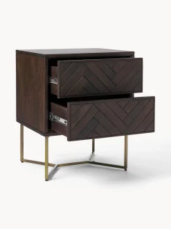 Mesitas De Noche|Mesitas De Noche></noscript>Westwing Collection Mesita de noche de madera de mango con diseño espiga Luca Madera de mango, dorado