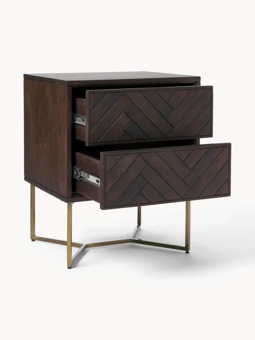 Mesitas De Noche|Mesitas De Noche>Westwing Collection Mesita de noche de madera de mango con diseño espiga Luca Madera de mango, dorado