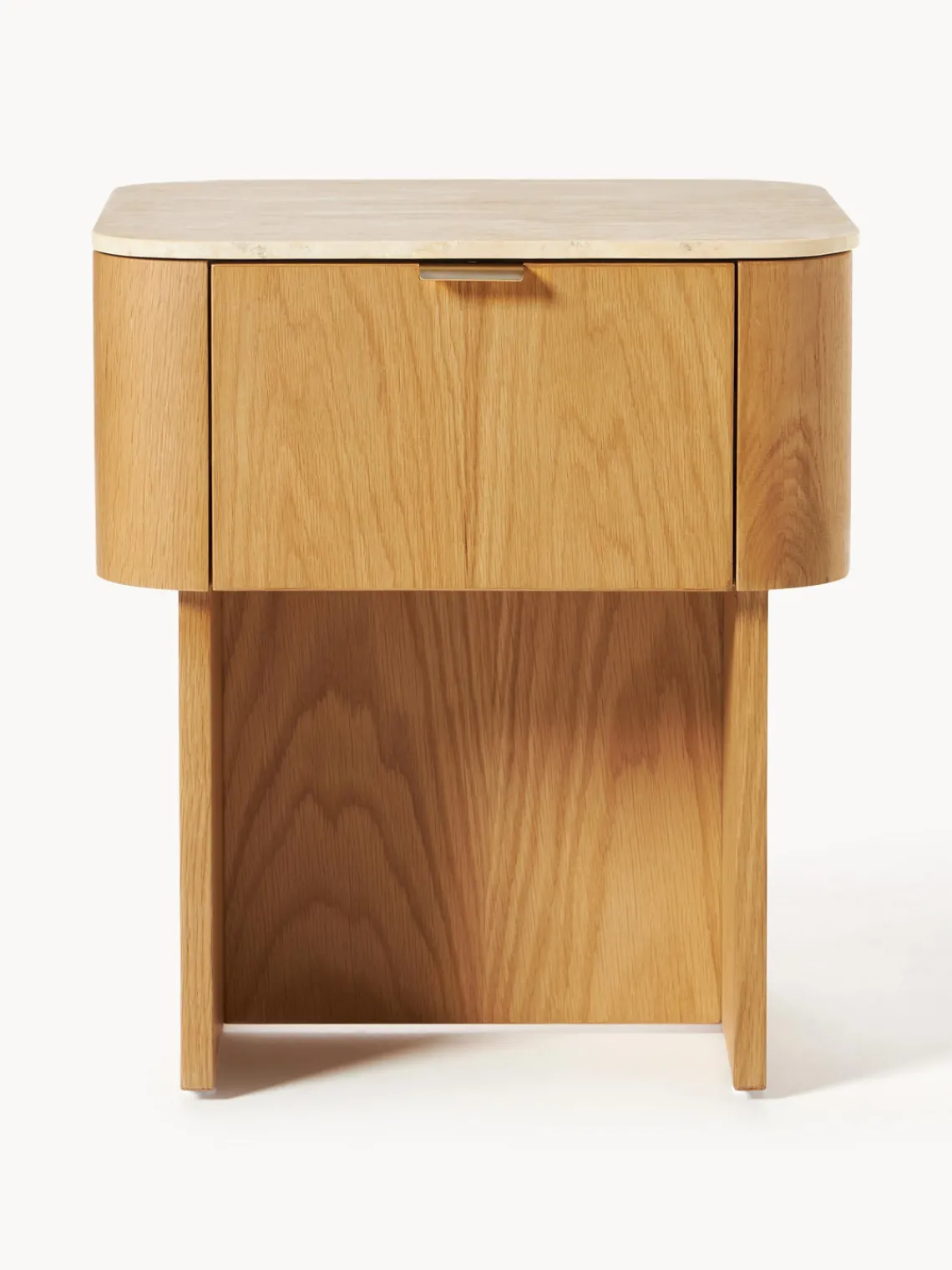 Mesitas De Noche|Mesitas De Noche>Westwing Collection Mesita de noche de madera con tablero de mármol Zumi Madera de roble, travertino tonos beige