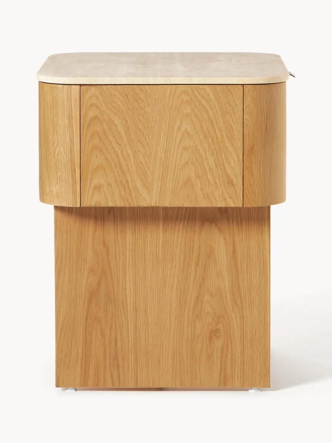 Mesitas De Noche|Mesitas De Noche>Westwing Collection Mesita de noche de madera con tablero de mármol Zumi Madera de roble, travertino tonos beige