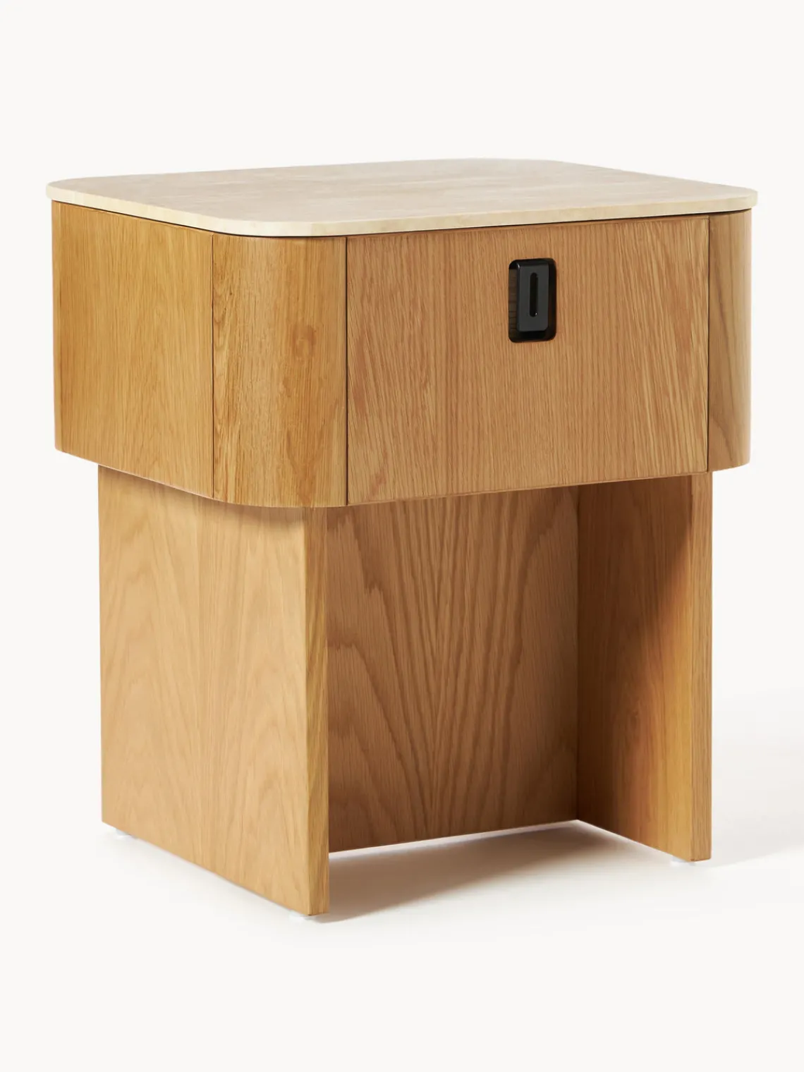 Mesitas De Noche|Mesitas De Noche>Westwing Collection Mesita de noche de madera con tablero de mármol Zumi Madera de roble, travertino tonos beige