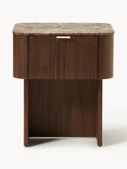 Mesitas De Noche|Mesitas De Noche></noscript>Westwing Collection Mesita de noche de madera con tablero de mármol Zumi Madera de nogal lacada, mármol marrón