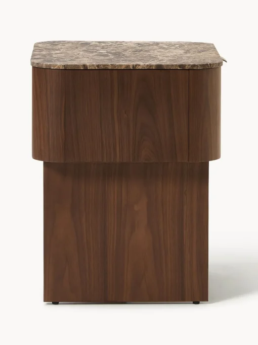 Mesitas De Noche|Mesitas De Noche>Westwing Collection Mesita de noche de madera con tablero de mármol Zumi Madera de nogal lacada, mármol marrón