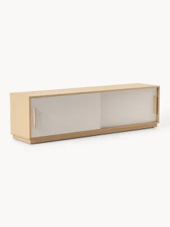 Muebles De Tv|Muebles De Tv>Westwing Collection Mueble TV de madera con frente tapizado Wisp Madera de roble clara, gris claro